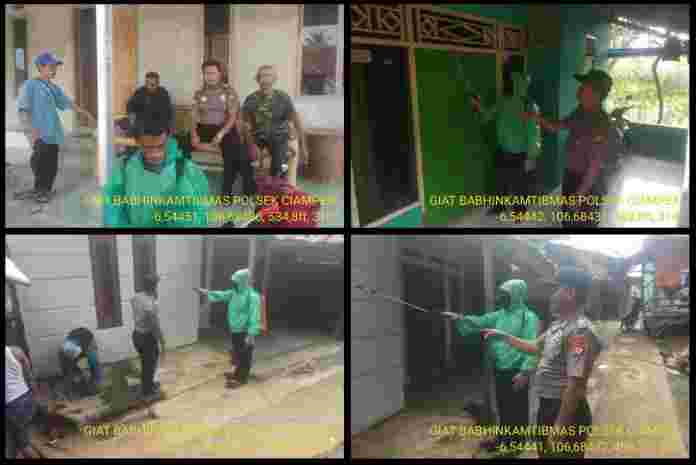Cegah Virus Corona, Polsek Ciampea Lakukan Penyemprotan Disinfektan di wilayah kecamatan Ciampea.